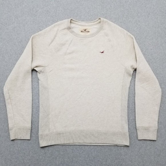 Hollister Sweater Mens Medium Ivory Long Sleeve Pullover Sweatshirt - Picture 1 of 9